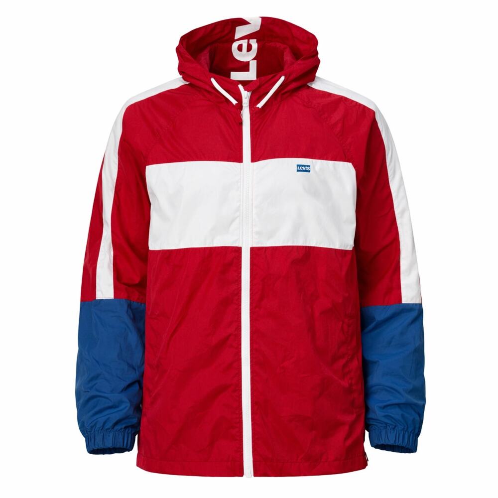 Levi's Windbreaker Jacket XL Red Polyamide Retro Colorblock Mesh Lined